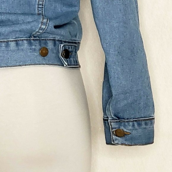 SSY Jeans Small ? Denim Distressed Jean Jacket Embroidered Red Flame X Punk - Picture 6 of 8